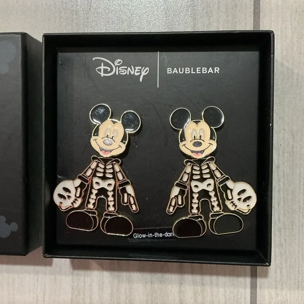 Disney x‎ BaubleBar Mickey Mouse Skeleton glow-in-the-dark earrings